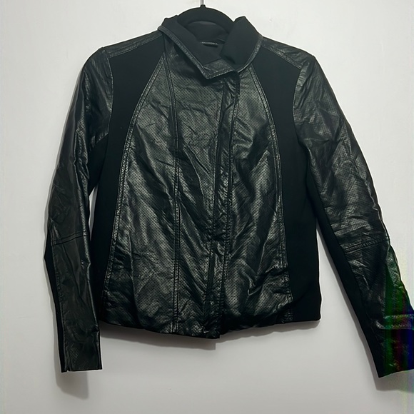 a.n.a Jackets & Blazers - A.n.a. Petite medium faux leather and knit zippered jacket, black, pockets